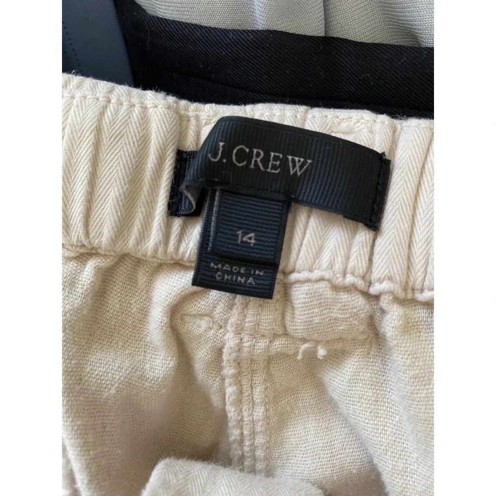 J.Crew Pull-On Cargo Pants Womens‎ 14 Beige Herringbone Cotton Drawstring Waist
